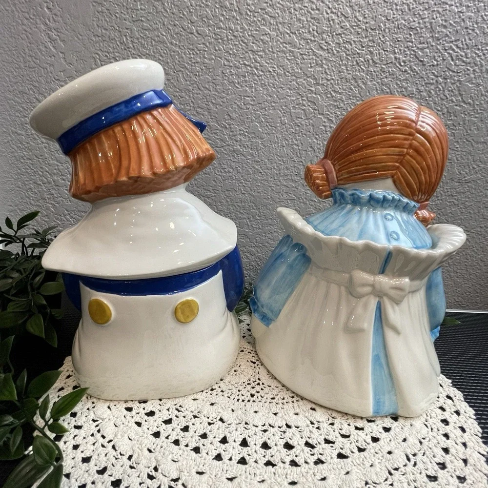 Vtg Metlox Poppytrail Raggedy Ann & Andy Ceramic Cookie Jars Pair Ca Pottery 60s